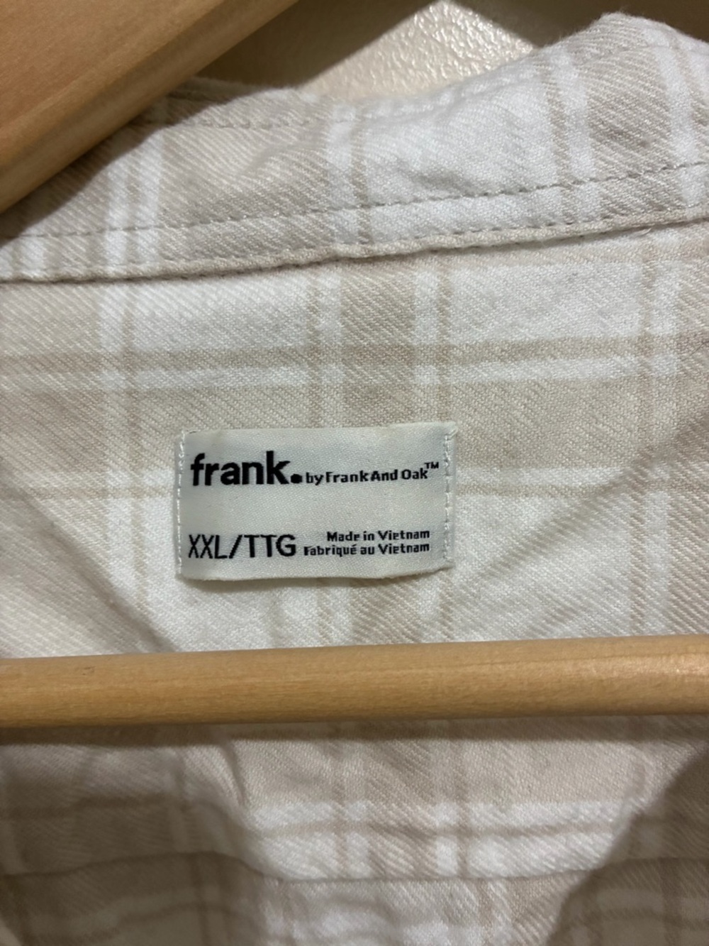 Frank & Oak Flannel Plaid Button Down Shirt Size XXL Cream Tan - Picture 9 of 11